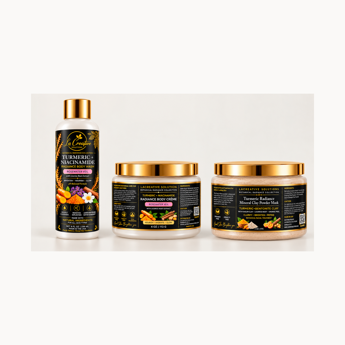 Botanical Radiance 3-Piece Skincare Set | Body Wash, Body Crème & Clay Face Mask