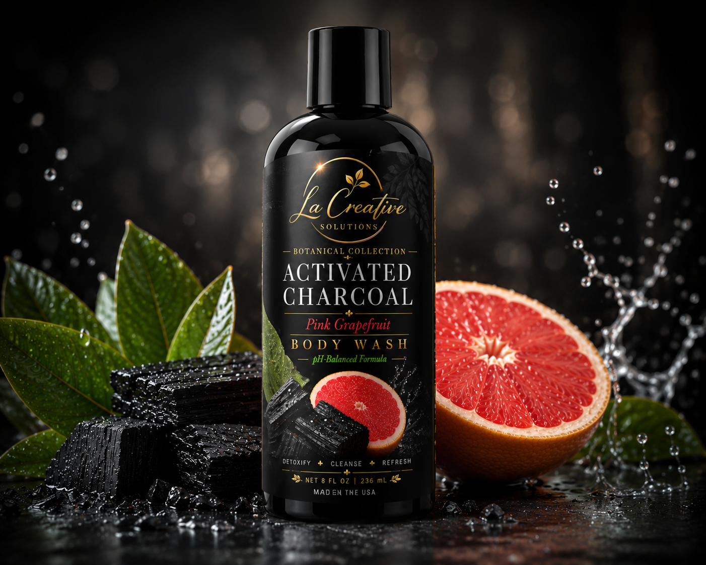 Natural Botanical Activated Charcoal  Body Wash Collection   pH Balance Detergent Free