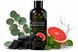 Eucalyptus Mint Activated Charcoal Body Wash in a matte black bottle with botanical ingredients