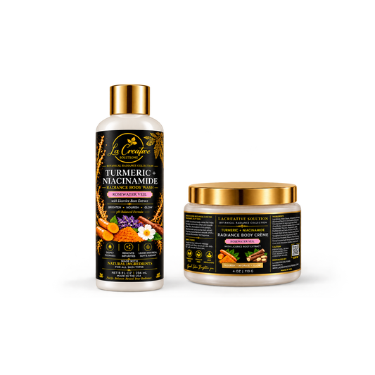 Botanical Radiance Body Care Duo | Turmeric + Niacinamide Body Wash & Body Crème – Rosewater Veil